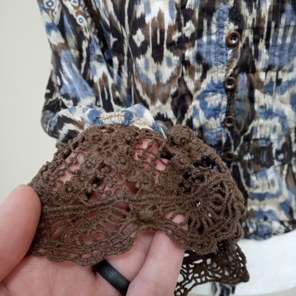 Crochet Lace Button Down Tie Front Long Sleeve Top - Picture 5 of 12